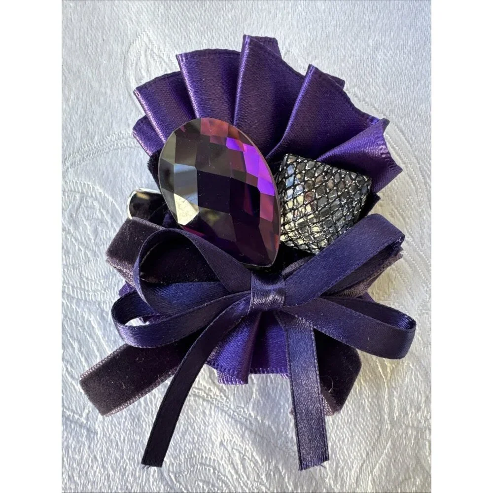 Care New York Ribbon Purple Pink Silver Hat Brooch/Hair Pin Steampunk NEW